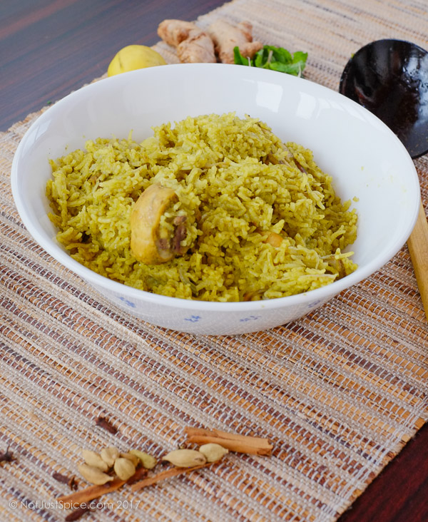 Chicken Green Pulao on notjustspice.com