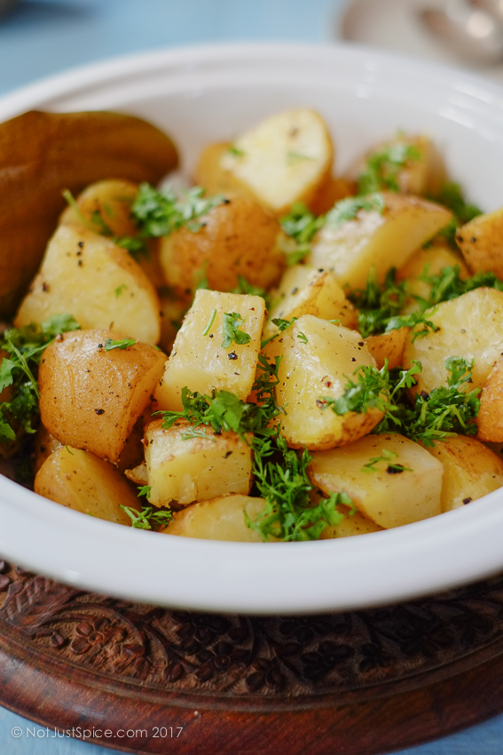 5-Ingredient Indian Style Roast Potatoes on notjustspice.com